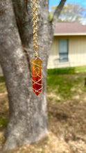 Load image into Gallery viewer, Solar Ember Spiral – Orange & Red Ombré Celestial Prism Aura Quartz Necklace