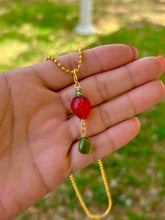 Load image into Gallery viewer, Verdant Sweet Guardian – Peridot Crystal Strawberry Fairy Necklace | Wire Wrapped Charm for Growth & Joy