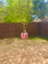 Load image into Gallery viewer, Blushing Heart Guardian – Rose Quartz Glass Crystal Heart Necklace | Wire Wrapped Charm for Love & Healing