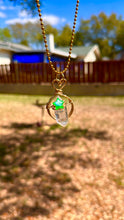 Load image into Gallery viewer, Aura Quartz & Green Star Guardian Necklace-Gold Heart Wire Wrapped Crystal Pendant | Celestial Fairycore Jewelry