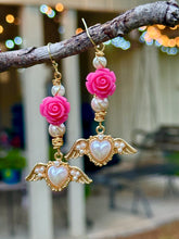 Load image into Gallery viewer, 🌸 Pink Rose Angel Heart Earrings ✨