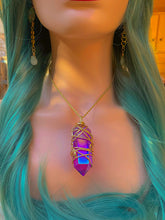 Load image into Gallery viewer, Large Cut, Polished & Wrapped Magenta Aura Quartz Necklace