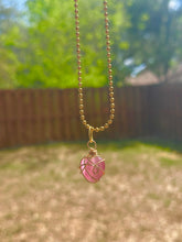 Load image into Gallery viewer, Blushing Heart Guardian – Rose Quartz Glass Crystal Heart Necklace | Wire Wrapped Charm for Love & Healing