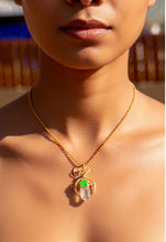 Load image into Gallery viewer, Aura Quartz & Green Star Guardian Necklace-Gold Heart Wire Wrapped Crystal Pendant | Celestial Fairycore Jewelry
