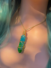 Load image into Gallery viewer, Wire Wrapped Blue and Green Aura Quartz Necklace