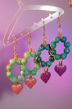 Load image into Gallery viewer, Heart & Crystal Hoop Earrings Collection – Chrysocolla & Aqua Glass Statement