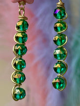Load image into Gallery viewer, Pink Star & Green Crystal Shooting Star Earrings 🌠