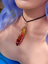 Load image into Gallery viewer, Solar Ember Spiral – Orange & Red Ombré Celestial Prism Aura Quartz Necklace