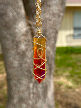 Load image into Gallery viewer, Solar Ember Spiral – Orange & Red Ombré Celestial Prism Aura Quartz Necklace