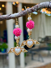 Load image into Gallery viewer, 🌸 Pink Rose Angel Heart Earrings ✨