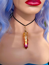 Load image into Gallery viewer, Solar Ember Spiral – Orange & Red Ombré Celestial Prism Aura Quartz Necklace