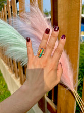 Load image into Gallery viewer, ✨Double Terminated Synthetic Rainbow Opal Crystal Swirl Adjustable Ring