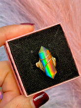 Load image into Gallery viewer, ✨Double Terminated Synthetic Rainbow Opal Crystal Swirl Adjustable Ring