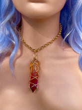 Load image into Gallery viewer, Solar Ember Spiral – Orange & Red Ombré Celestial Prism Aura Quartz Necklace