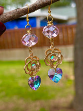 Load image into Gallery viewer, Enchanted Crystal Rose Heart Drop Earrings