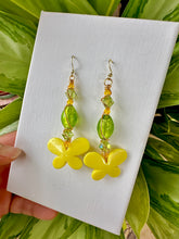Load image into Gallery viewer, Yellow & Green Hippie Butterfly Crystal Earrings