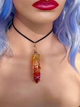 Load image into Gallery viewer, Solar Ember Spiral – Orange & Red Ombré Celestial Prism Aura Quartz Necklace