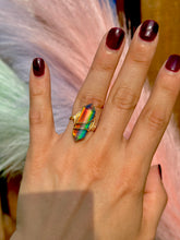Load image into Gallery viewer, ✨Double Terminated Synthetic Rainbow Opal Crystal Swirl Adjustable Ring