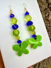 Load image into Gallery viewer, Green Butterfly and Glass Sapphire Earrings
