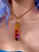 Load image into Gallery viewer, Solar Ember Spiral – Orange &amp; Red Ombré Celestial Prism Aura Quartz Necklace
