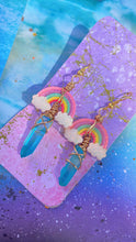 Load image into Gallery viewer, Wire-Wrapped Aqua Aura Quartz Kawaii Rainbow Earrings
