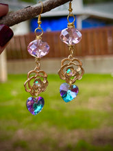 Load image into Gallery viewer, Enchanted Crystal Rose Heart Drop Earrings
