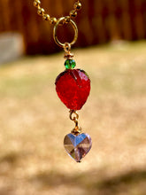 Load image into Gallery viewer, Blushing Sweet Guardian – Lampwork Strawberry &amp; Pink Crystal Heart Necklace | Wire Wrapped Charm for Love &amp; Joy
