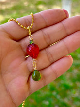 Load image into Gallery viewer, Verdant Sweet Guardian – Peridot Crystal Strawberry Fairy Necklace | Wire Wrapped Charm for Growth &amp; Joy
