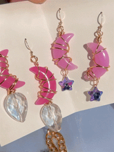 Load image into Gallery viewer, Wirewrapped Pink Crescent Moon Crystal Earrings
