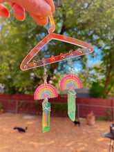 Load image into Gallery viewer, Wire wrapped Green Aura Quartz Kawaii Rainbow Earrings
