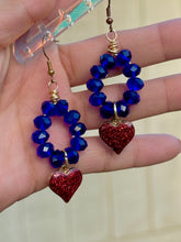 Load image into Gallery viewer, Crimson Heart Glass Sapphire Dangle Earrings
