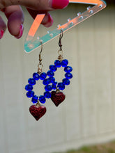 Load image into Gallery viewer, Crimson Heart Glass Sapphire Dangle Earrings

