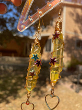 Load image into Gallery viewer, Polished Yellow Aura Quartz Star &amp; Heart Earrings
