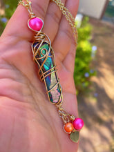 Load image into Gallery viewer, Neon Pink Pearl Fair Necklaces w/ Aura Quartz
