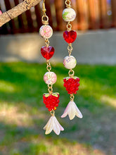 Load image into Gallery viewer, Raspberry Blossom Crystal Heart Earrings 🍓
