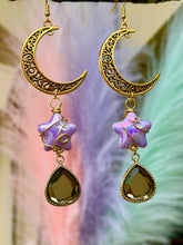 Load image into Gallery viewer, 🌙 Golden Pyrite Moon &amp; Star Earrings ✨
