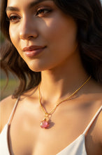 Load image into Gallery viewer, Glass Rose Quartz Celestial Heart Guardian Necklace – Wire Wrapped Swirl Pendant | Pink Love &amp; Healing Energy
