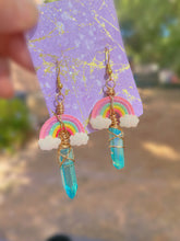 Load image into Gallery viewer, Wire-Wrapped Aqua Aura Quartz Kawaii Rainbow Earrings
