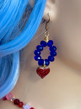 Load image into Gallery viewer, Crimson Heart Glass Sapphire Dangle Earrings
