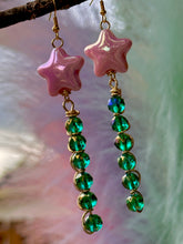 Load image into Gallery viewer, Pink Star &amp; Green Crystal Shooting Star Earrings 🌠
