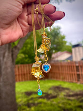Load image into Gallery viewer, Golden Moonbeam Crystal &amp; Heart Charm Necklace

