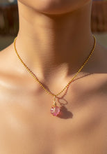 Load image into Gallery viewer, Glass Rose Quartz Celestial Heart Guardian Necklace – Wire Wrapped Swirl Pendant | Pink Love &amp; Healing Energy
