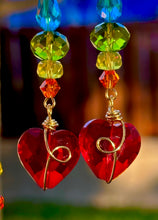 Load image into Gallery viewer, 💖 Rainbow Swirl Heart Crystal Earrings
