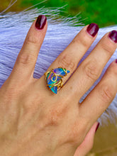 Load image into Gallery viewer, Rainbow Opal Crescent Moon Ring – Adjustable Fairycore Statement Ring ✨
