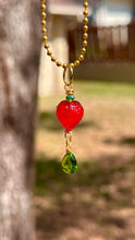 Load image into Gallery viewer, Verdant Sweet Guardian – Peridot Crystal Strawberry Fairy Necklace | Wire Wrapped Charm for Growth &amp; Joy
