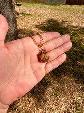 Load image into Gallery viewer, Golden Guardian Crescent-Tiger’s Eye Moon Necklace | Hand Wire Wrapped Swirl Pendant for Strength &amp; Protection
