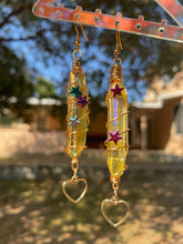 Load image into Gallery viewer, Polished Yellow Aura Quartz Star &amp; Heart Earrings
