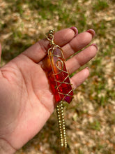Load image into Gallery viewer, Solar Ember Spiral – Orange &amp; Red Ombré Celestial Prism Aura Quartz Necklace
