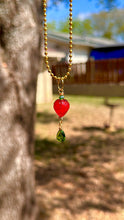 Load image into Gallery viewer, Verdant Sweet Guardian – Peridot Crystal Strawberry Fairy Necklace | Wire Wrapped Charm for Growth &amp; Joy
