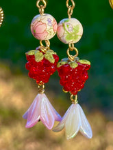 Load image into Gallery viewer, Raspberry Blossom Crystal Heart Earrings 🍓
